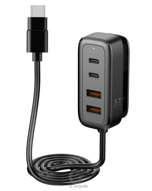 BRAVE BCC-29 60W Multi-Port Car Charger with 4 Ports (2 USB-C & 2 USB-A), Smart Power Distribution Quick Charge Fast Adapter with 1.5m Type-C Cable - Black