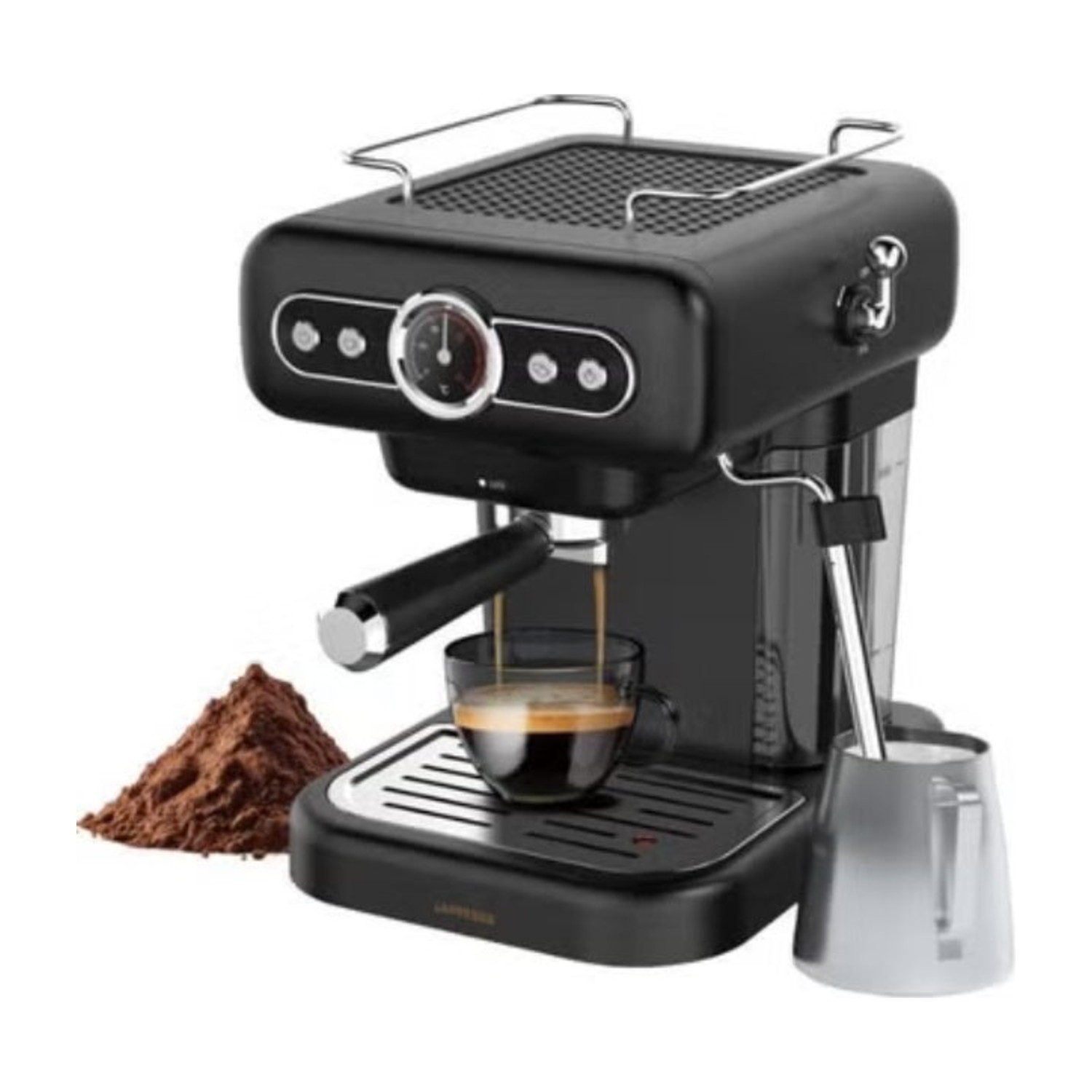Retro Espresso Coffee Machine Boiler Gauge and Milk Frother, 1.2L Coffee Maker 950W, 15Bar Pump, CUP Warmer, Steam Control, Portable - Black