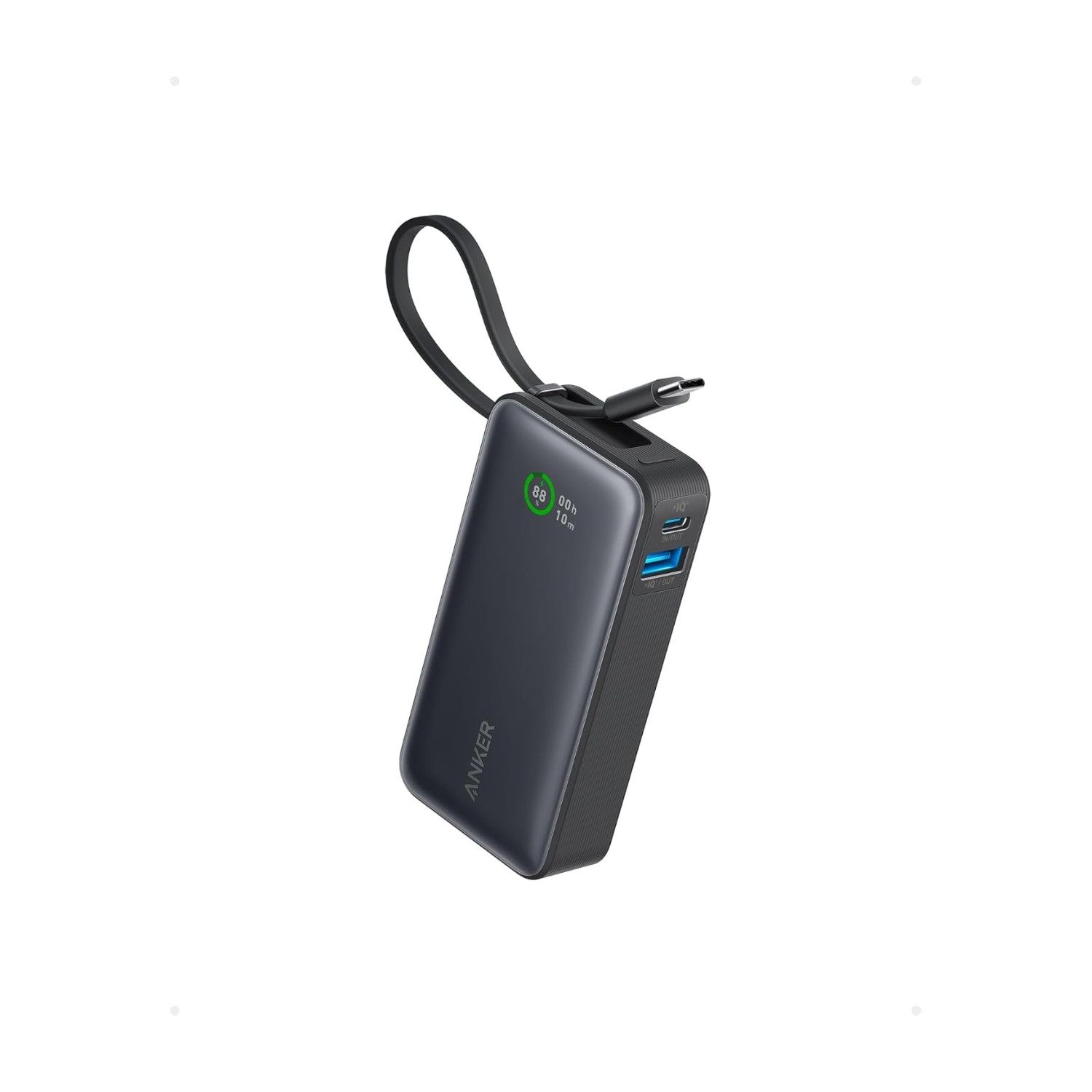باور بانك نانو من أنكر، شاحن محمول 10000 مللي أمبير في الساعة مع كابل USB - C مدمج، خرج 30 واط كحد أقصى، لسلسلة iPhone 17/16، MacBook، AirPods، والمزيد