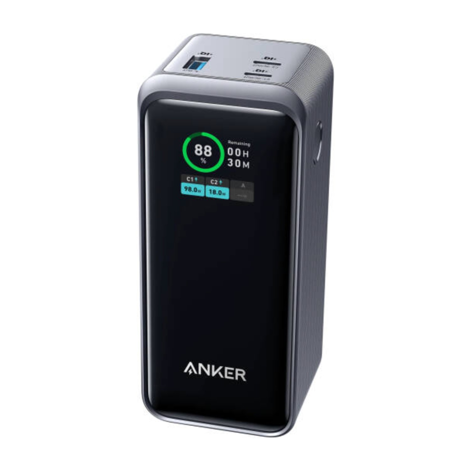 بنك الطاقة Anker Prime، شاحن محمول بسعة 20,000 مللي أمبير في الساعة وقدرة خرج 200 واط، مزود بشاشة رقمية ذكية ومنفذي USB-C ومنفذ USB-A، ومتوافق مع أجهزة MacBook Pro/Air وسلسلة iPhone 17/16 وأجهزة Samsung وHuawei وDell.