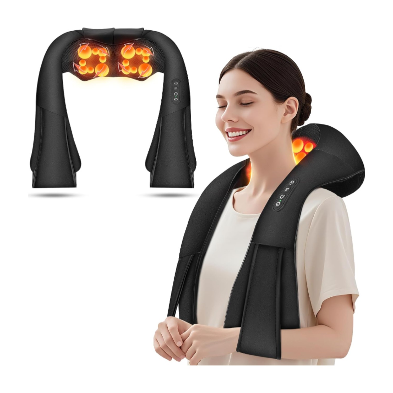 Cordless Shiatsu Neck and Shoulder Massager, Back Massager with Heat,Massage Deeper Tissue 4D Kneading Massage for Shoulder, Neck and Back, Use at Home, Office, Car - Fathers Day Dad Gift, Deep Black