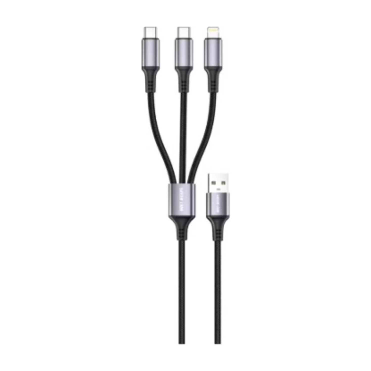 كابل 3 في 1 USB - A من Green Lion إلى 2 USB - C/Lightning، مع 10000 انحناء عمر، طول 1 متر، آمن ومأمون، شحن ومزامنة، شحن 27 واط، USB 2.0 480 ميغابت في الثانية نقل البيانات، مضفر + TPE + مادة سبائك الألومنيوم - أسود
