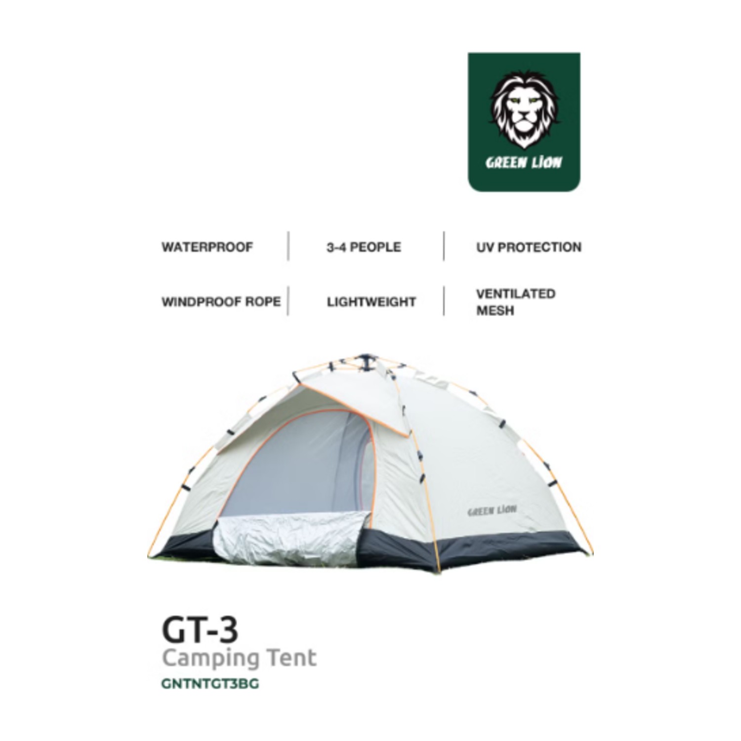 خيمة التخييم GT -3/سعة 3-4 أشخاص/210D أرضية أكسفورد/طلاء فضي بوليستر/حماية من الأشعة فوق البنفسجية/ خفيفة الوزن / مقاومة للماء /شبكة تهوية/حبل مقاوم للرياح - بيج