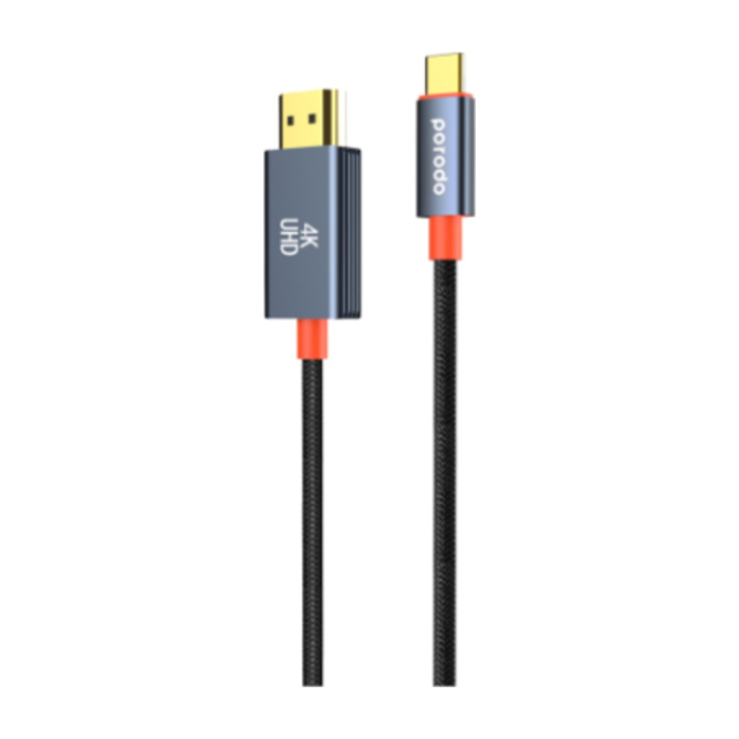 كابل منسوج Porodo من النوع C إلى HDMI - أسود