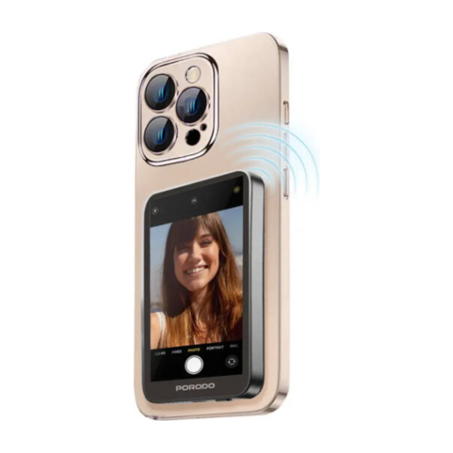 Porodo Lifestyle Selfie Screen Monitor، جهاز النسخ المغناطيسي، شاشة 4 بوصة عالية الدقة، عارض شاشة الهاتف اللاسلكي، دوران 180 درجة، أداة إنشاء المحتوى المحمولة، رمادي | PD - LFST190 - GY