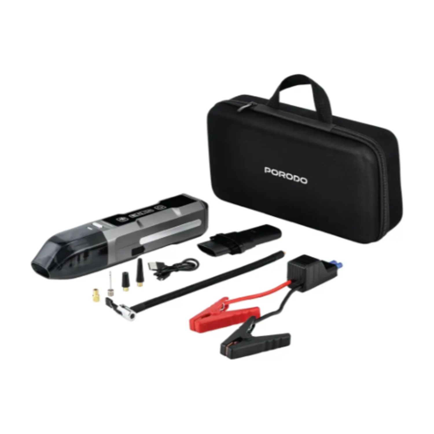 Porodo Ignatov Jump Starter ومضخة هواء مع مكنسة كهربائية محمولة وإعادة شحن USB - C - أسود