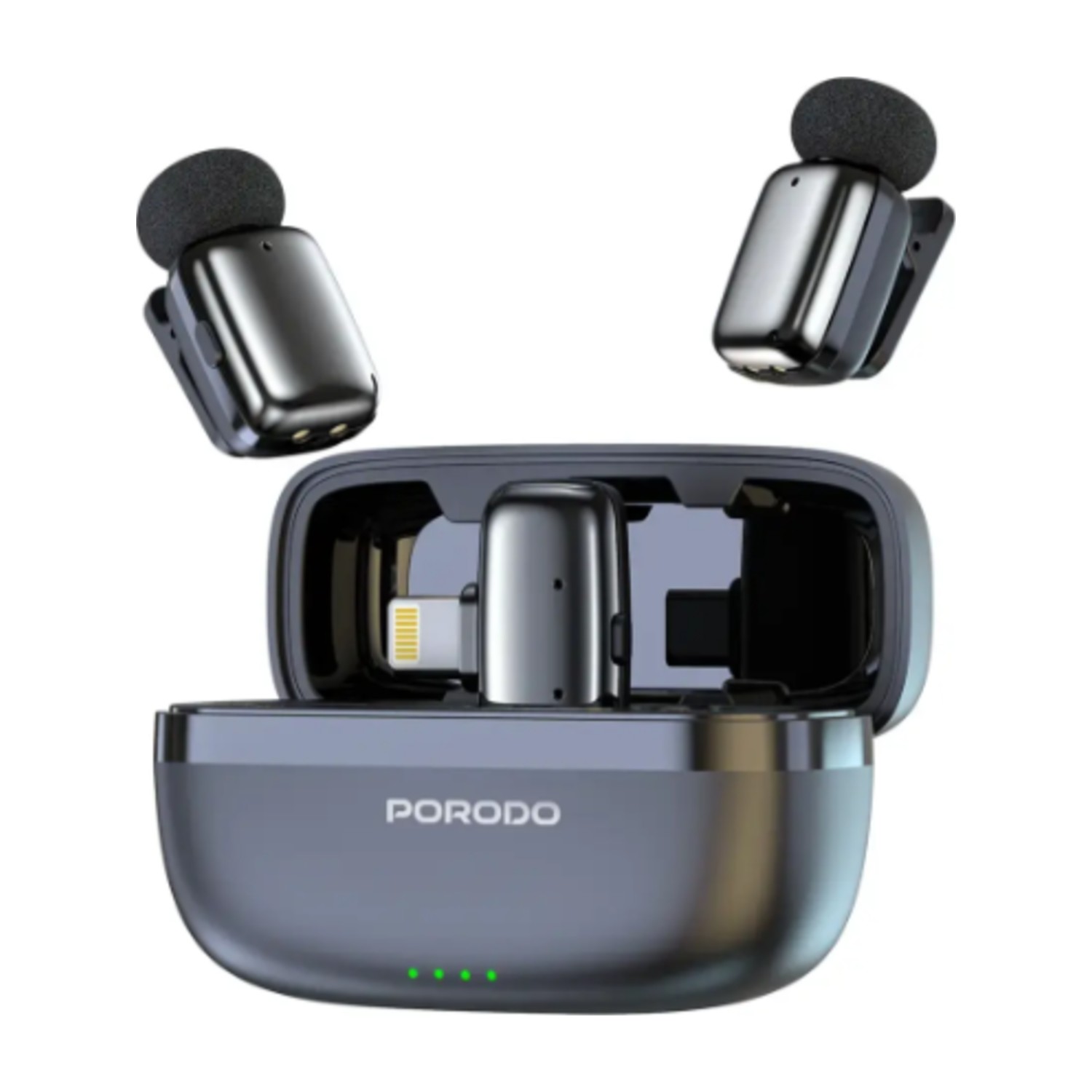ميكروفونات Porodo اللاسلكية Lavalier Lightning - أسود