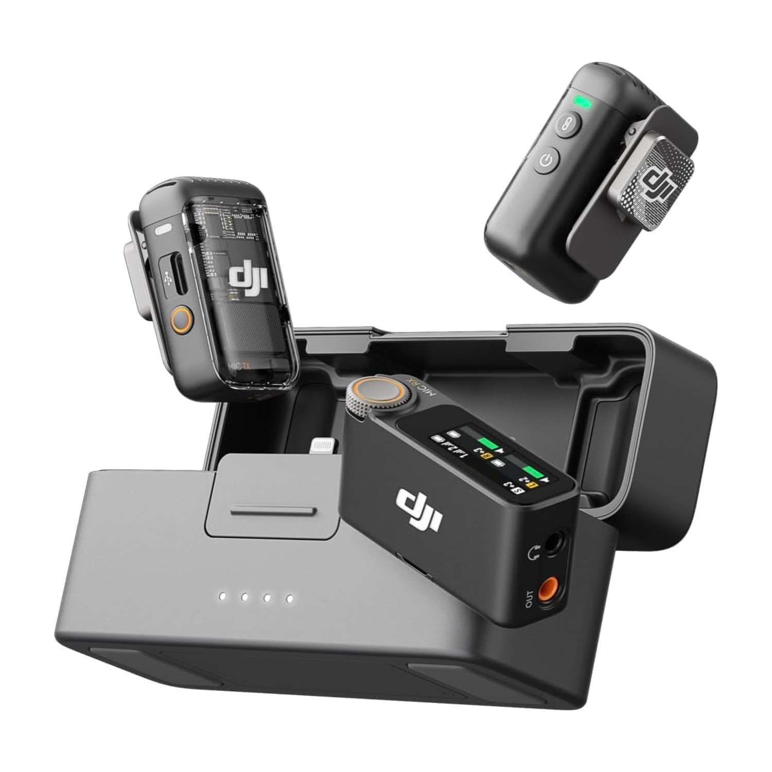 ميكروفون لاسلكي DJI Mic 2 (جهازا إرسال + جهاز استقبال + علبة شحن)، إلغاء ذكي للضوضاء، تسجيل داخلي 32-bit Float، مدى يصل إلى 250 متر (820 قدم) - نسخة الإمارات مع ضمان DJI الرسمي