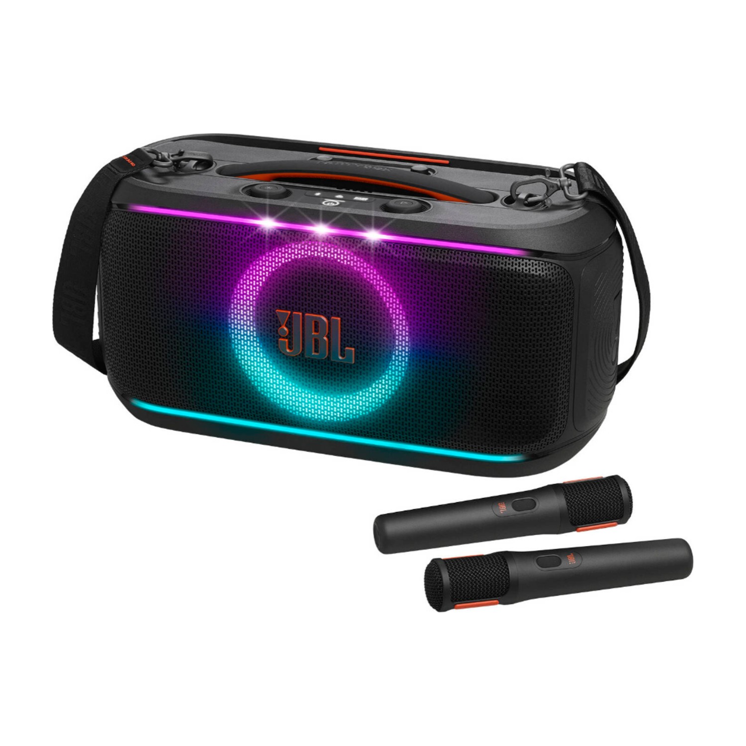 JBL PartyBox On - The - Go 2 مكبر صوت محمول للحفلات، Bluetooth 5.4 Auracast Multi - Speaker Pairing، 2 ميكروفونان لاسلكيان Karaoke Echo Smart Key Change، شحن سريع للبطارية 15 ساعة USB - C، أسود | JBLPARTYBOXOTG2