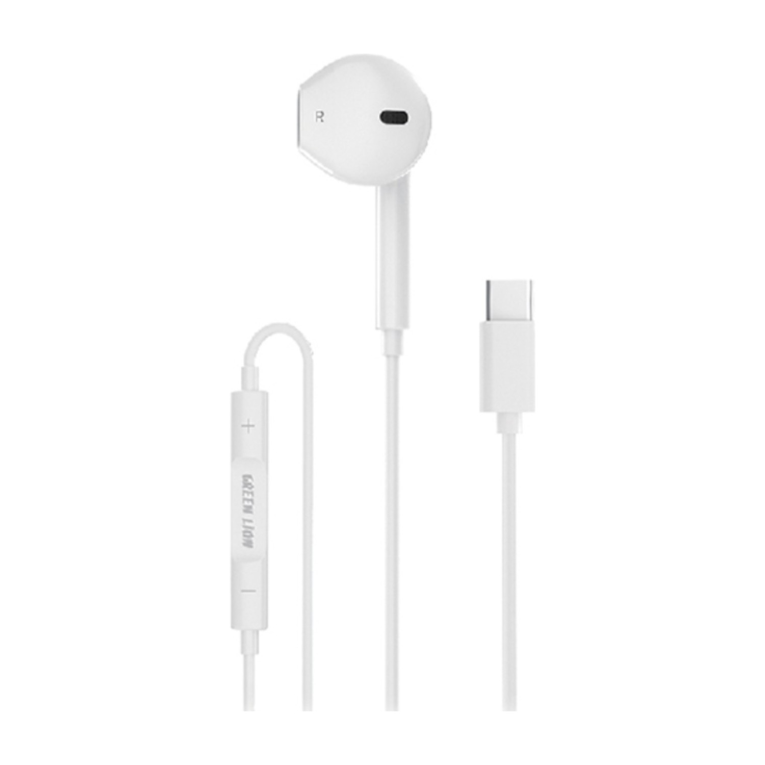 Green Lion Wired Mono Earphones with Type-C Connector - White