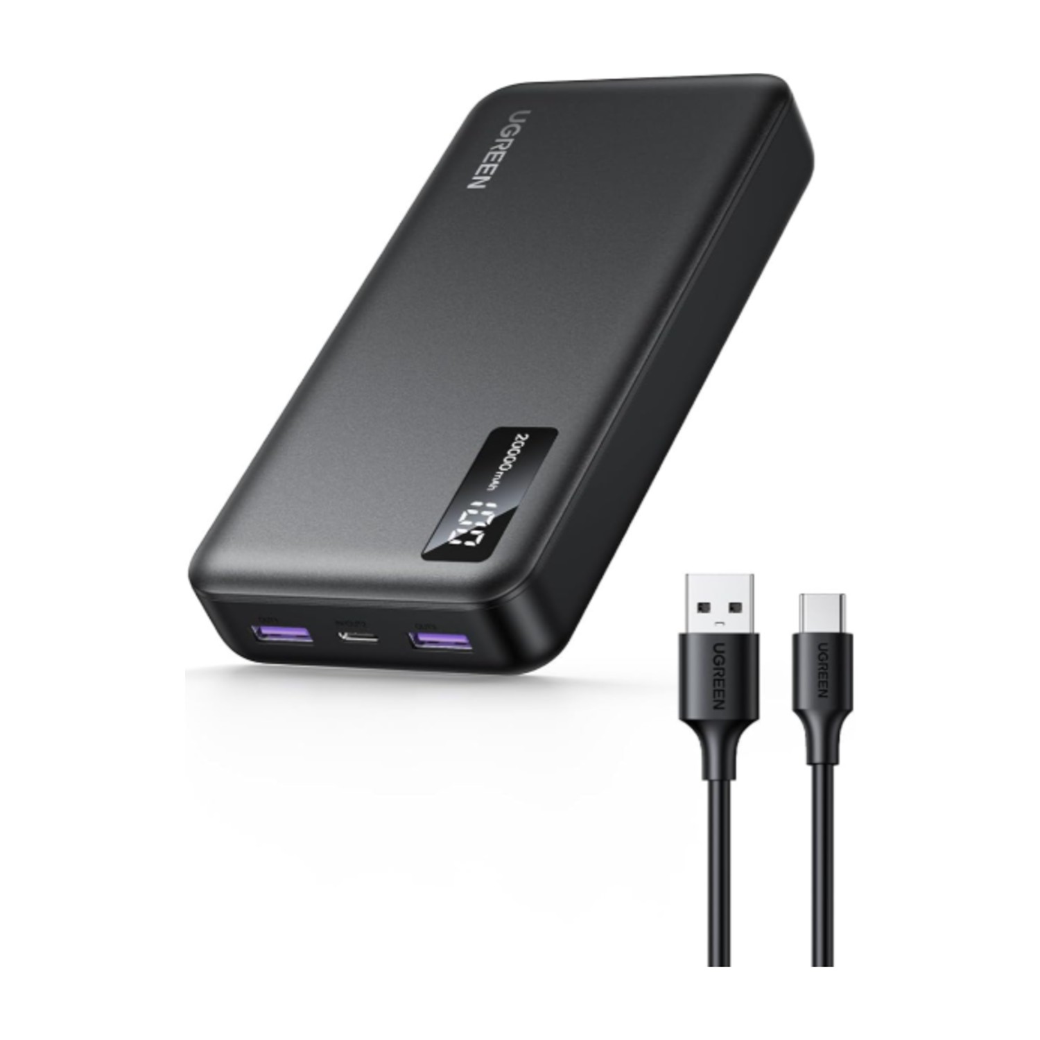 باور بنك UGREEN 20000 مللي أمبير في الساعة، شاحن محمول 22.5 واط شحن سريع PD 3.0 USB C حزمة بطارية الإدخال والإخراج مع شاشة رقمية تشمل كابل للآيفون 17/16/15، Galaxy S25U/S24، iPad، AirPods، إلخ