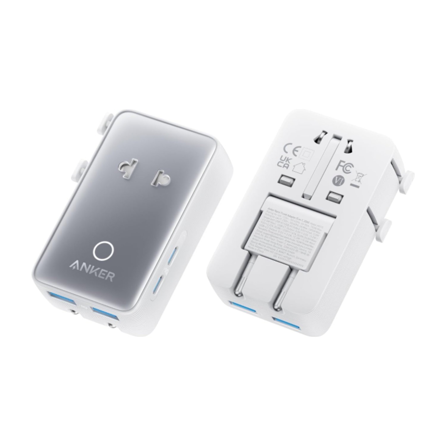 محول سفر أنكر نانو، محول طاقة 5 منافذ مع 1× 2 دبوس تيار متردد، 2 USB A، 2 USB C لـ 20 واط، تحكم ذكي في درجة الحرارة، يعمل في أكثر من 200 دولة، ليس محول جهد، أساسيات السفر (حزمة واحدة)