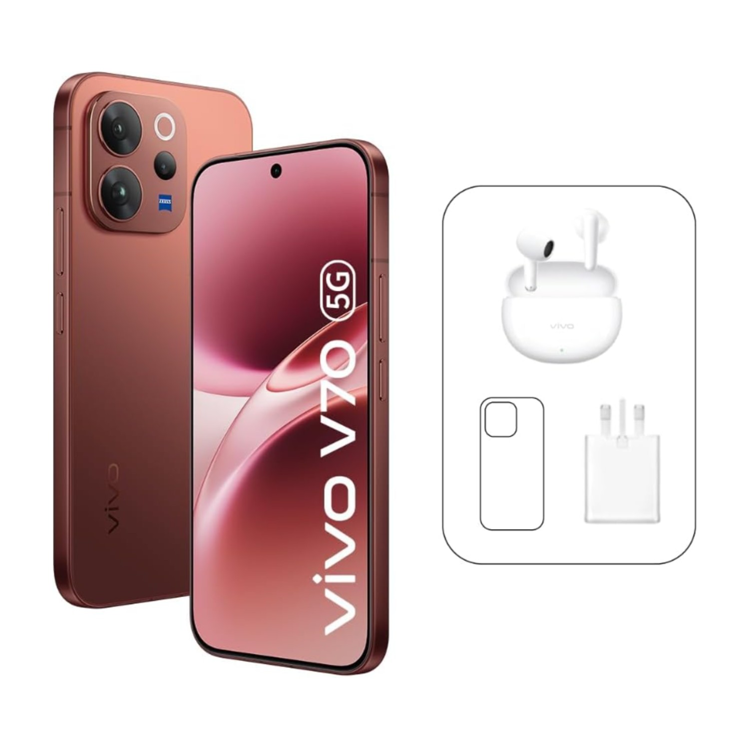 Vivo V70 5G - بني 12 + 512 جيجابايت | كاميرا زيس 50 ميجابكسل | شاشة أموليد 1.5K 120 هرتز | 6500 مللي أمبير في الساعة | بطارية IP69، 4 سنوات