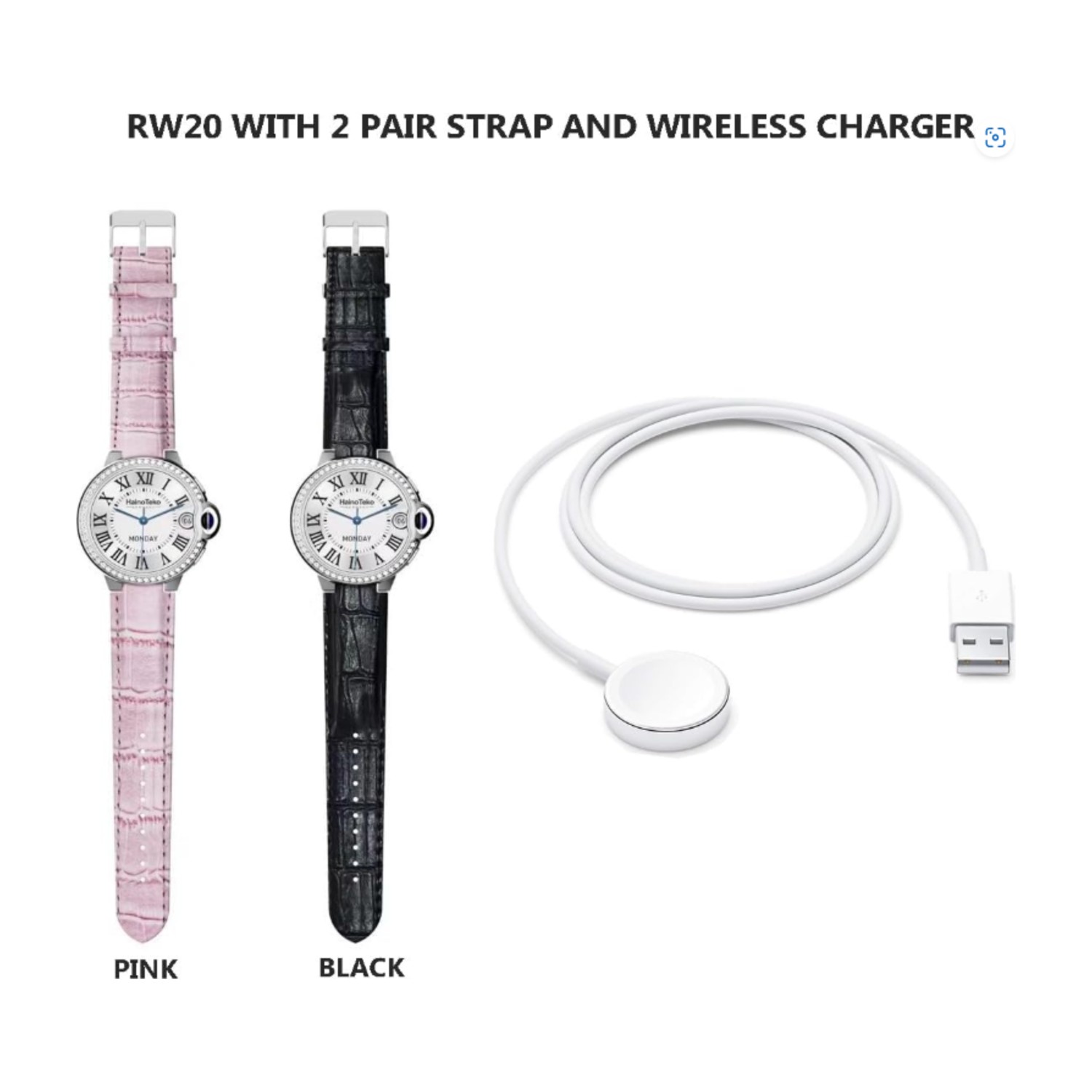 Haino Teko Germany RW 20 Dimond edition classic Round smartwatch with Two set strap for women's and Girls Silver