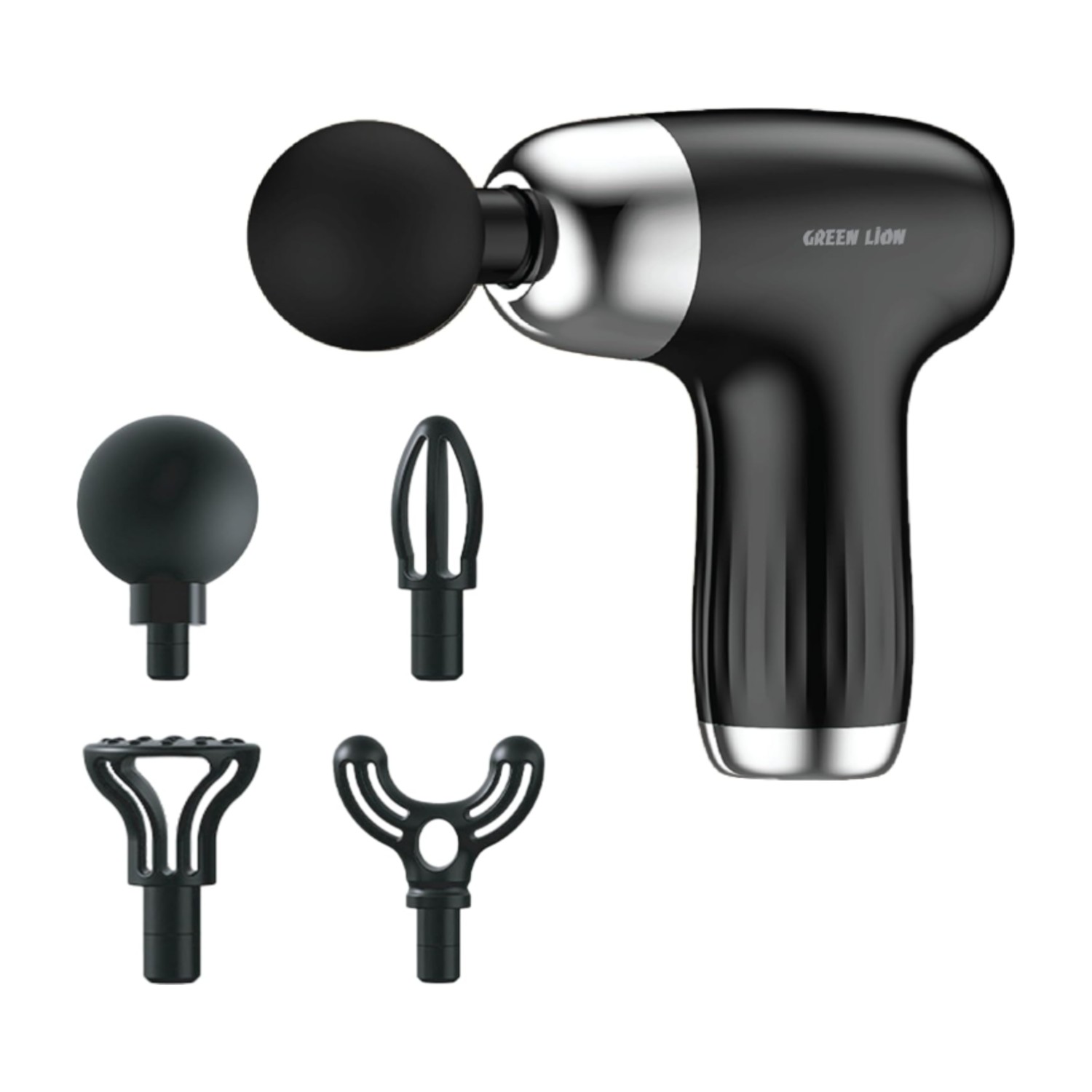 Green Lion Mini Massage Gun, 4×Massage Heads, 6×Speed Levels, 2Hrs Working Time, Deep Tissue Massager, Pain Relief, Portable Handheld Electric Body Massager for Neck/Shoulders/Back/Arms/Legs - Black