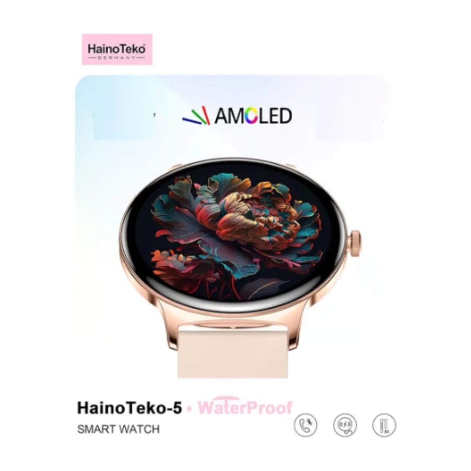 HainoTeko-5 Smartwatch: Stylish, Waterproof, and Multi-Functional Wearable for Everyday Use A premium smartwatch featuring a sleek AMOLED display