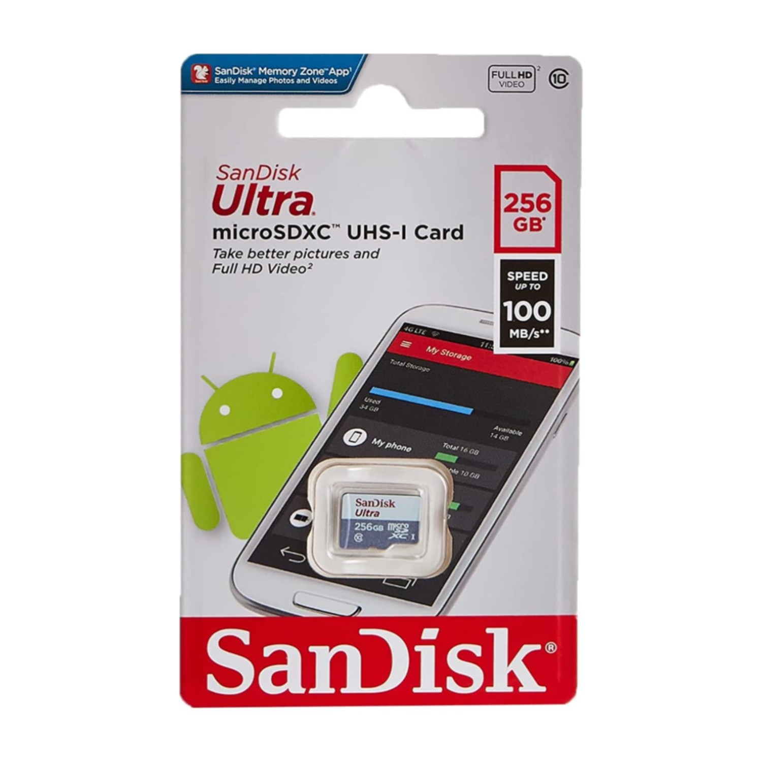 Sandisk 256GB Ultra Microsdxc Uhs 1 Card 100Mb/S Grey -Sdsqunr-256G-Gn3Mn, Grey