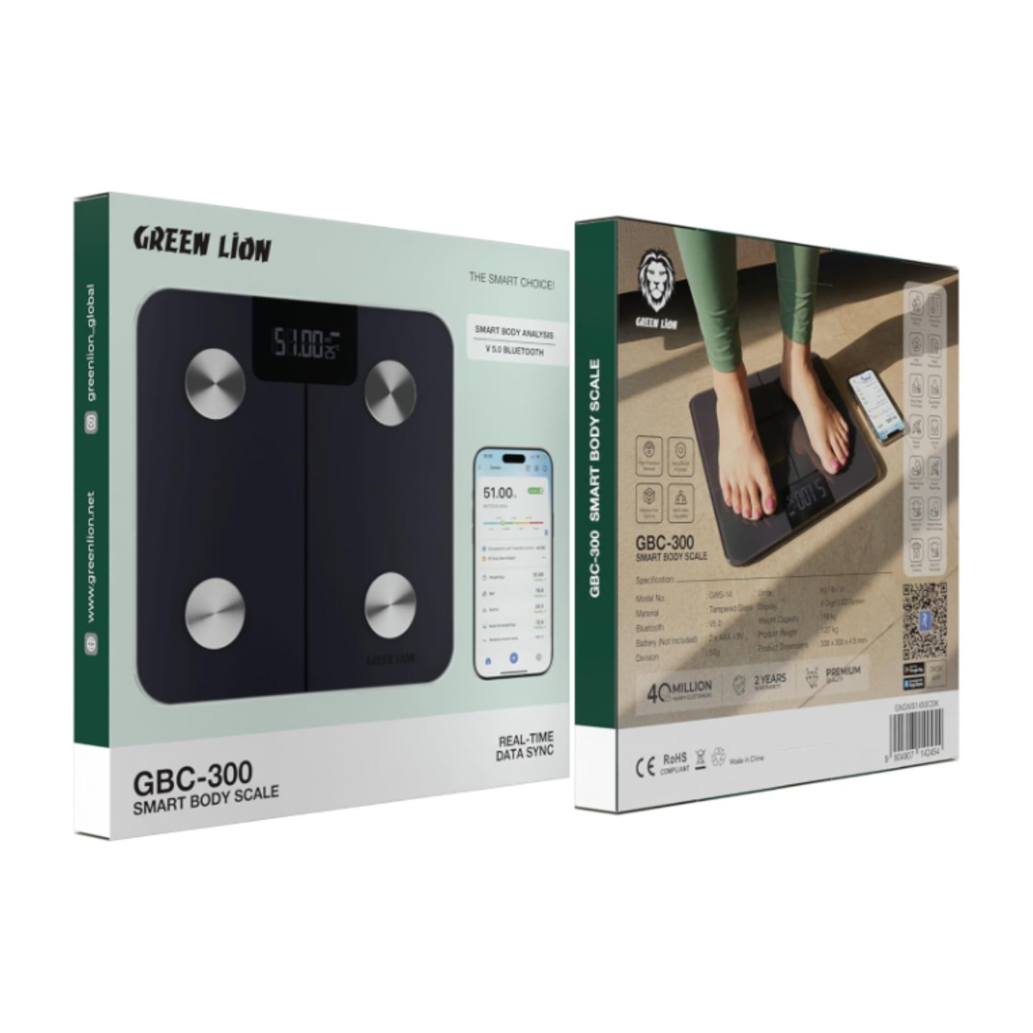 مقياس الجسم الذكي Green Lion GBC -300، مقياس وزن الحمام الرقمي Bluetooth V5.0 ومحلل تكوين الجسم لمؤشر كتلة الجسم