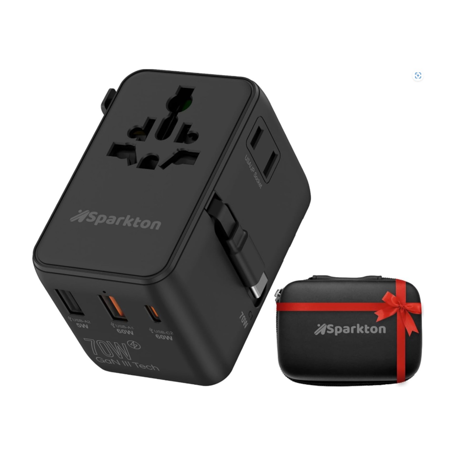 محول سفر عالمي شاحن سريع، 2 USB - C + 1 USB - A مع كابل من النوع C، محول سفر عالمي للمملكة المتحدة/الاتحاد الأوروبي/الولايات المتحدة/الاتحاد الأفريقي، شاحن سفر دولي للهواتف وأجهزة الكمبيوتر المحمول والأجهزة. (70، واط)
