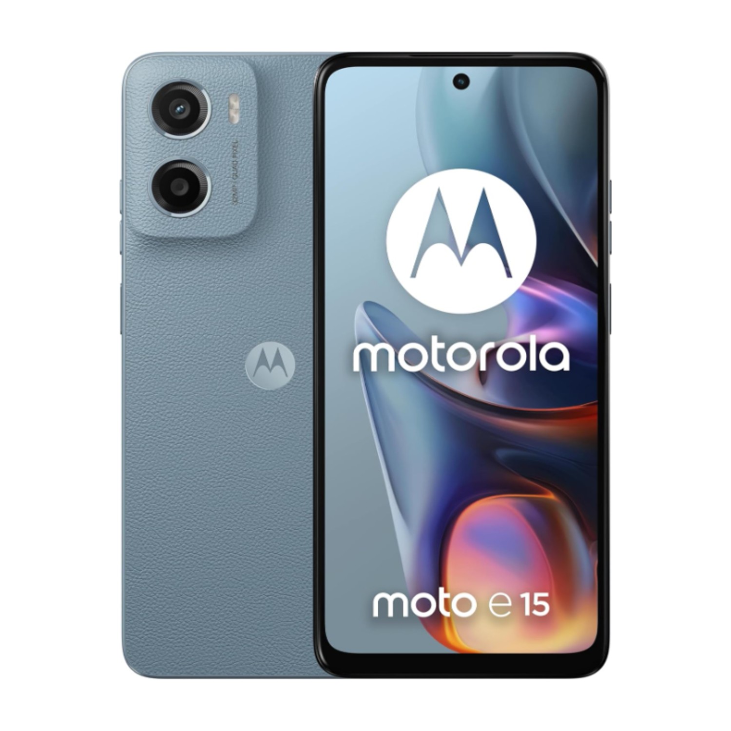 هاتف Motorola Moto E15 4G/LTE بشريحتي اتصال، تخزين 64 جيجابايت + رام 2 جيجابايت، مفتوح من المصنع، أزرق (Misty Blue) - نسخة عالمية