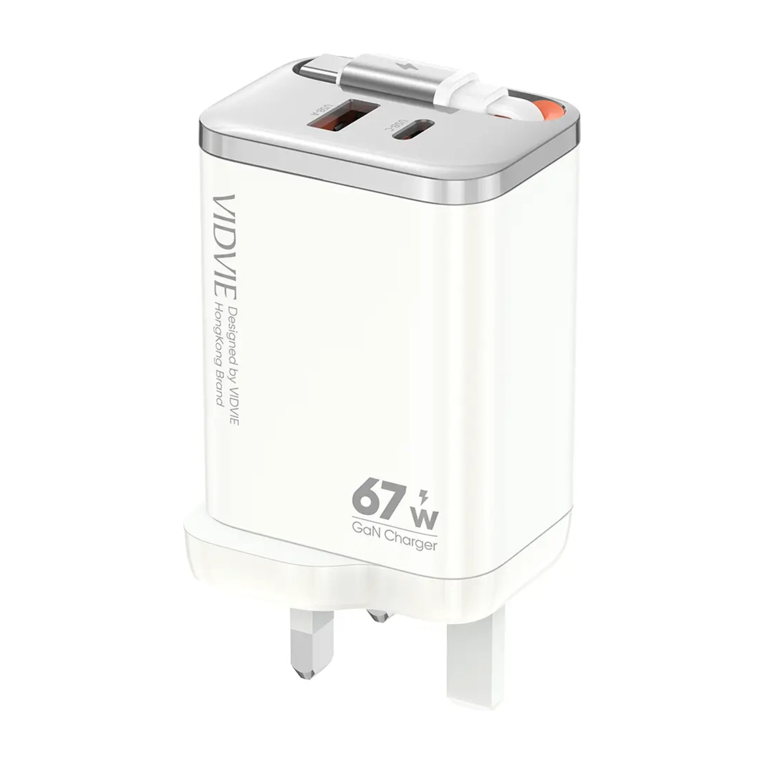 شاحن حائط XL-PLB124 بكابل قابل للسحب وشحن سريع GaN