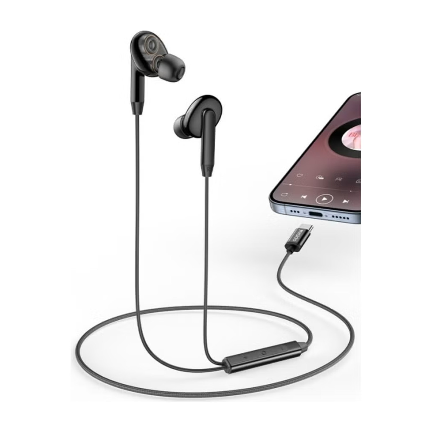 YH44 High Quality Ergonomically Designed In-ear Earphone Dual Dynamic Type-C Wired Headphones