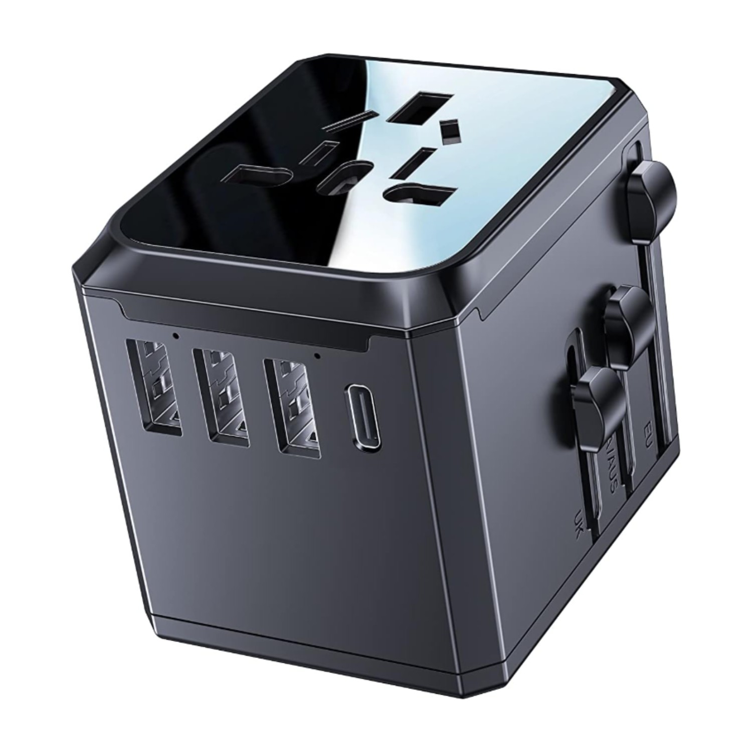 محول سفر عالمي YESIDO MC10 مع 4 منافذ USB فائقة السرعة ومقبس طاقة من النوع C في جميع أنحاء العالم مقابس المملكة المتحدة الاتحاد الأوروبي الولايات المتحدة الأمريكية AU التبديل التلقائي