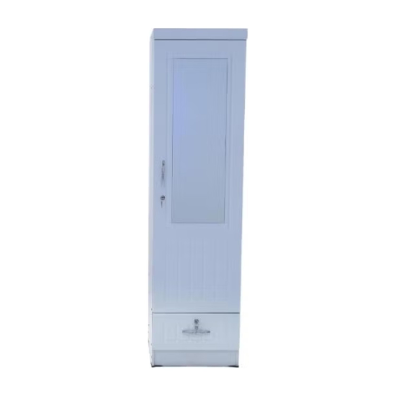 Turin Single door wardrobe with Mirror hanger and shelf with lockable drawer and door (Without Assembly)