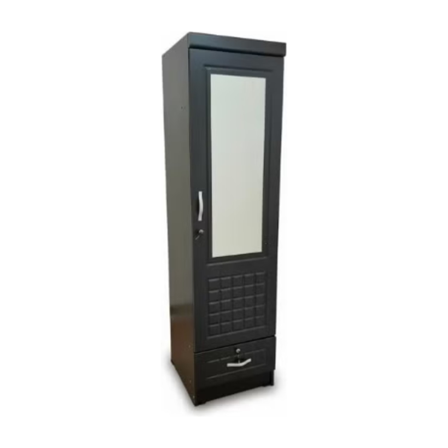 Turin Single door wardrobe with Mirror hanger and shelf with lockable drawer and door (Without Assembly)