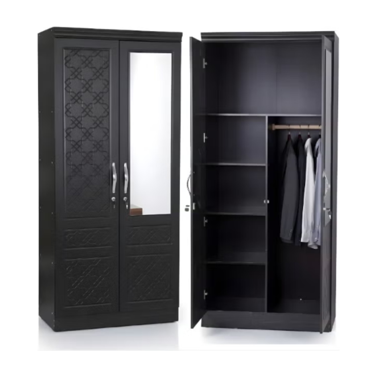 ABX HOME TITAN 2 Door Wooden Wardrobe, Cabinet Cupboard Engineered Wood Perfect Modern Stylish Heavy Duty With Mirror