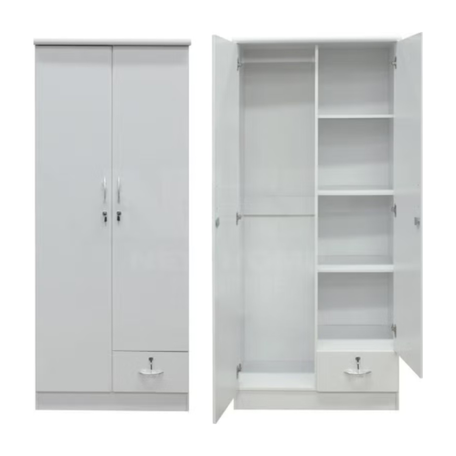 Riley 2 Door Wooden Wardrobe With One Lockable Drawer (With Installation)