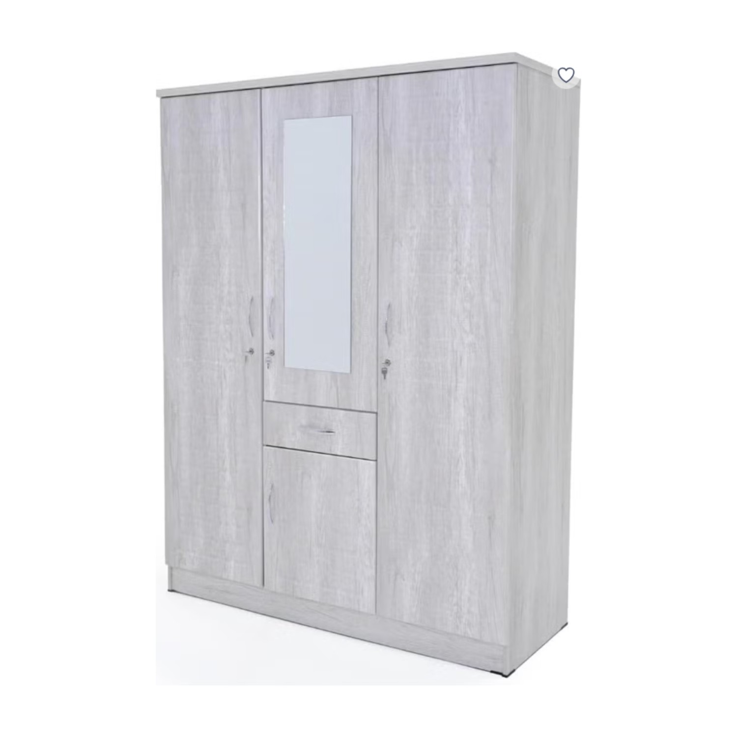 Crete 3 door wardrobe with one drawer and storage and also one hanging side with 8 shelves | Lockable door