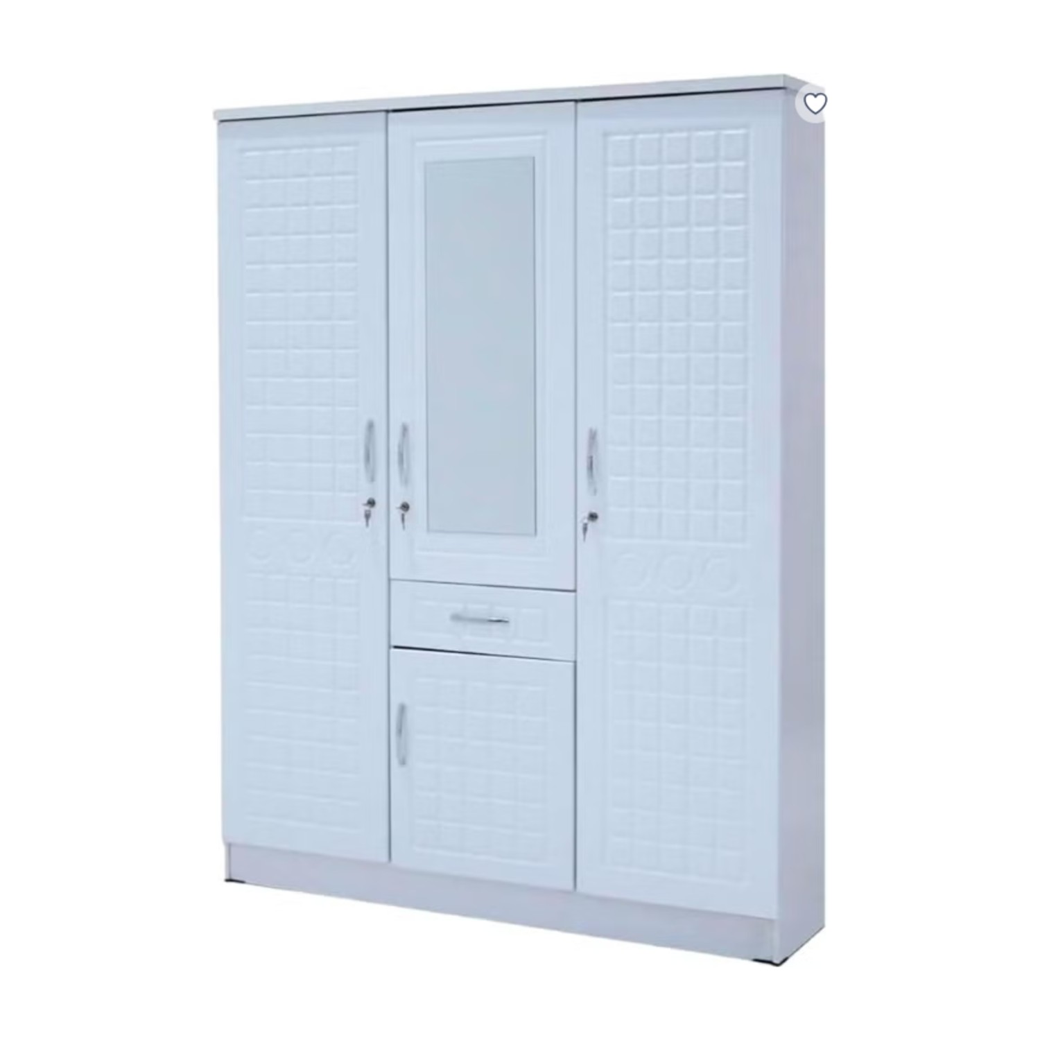 Crete 3 door wardrobe with one drawer and storage and also one hanging side with 8 shelves | Lockable door