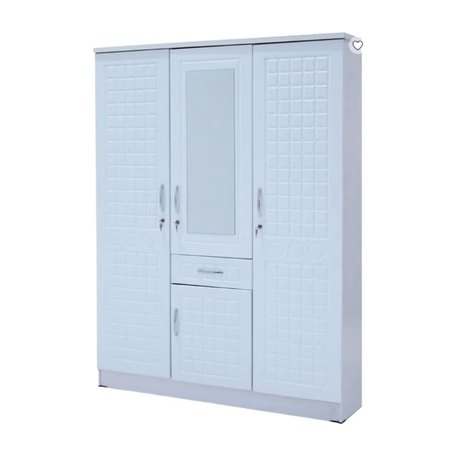 Crete 3 door wardrobe with one drawer and storage and also one hanging side with 8 shelves | Lockable door (With Installation)