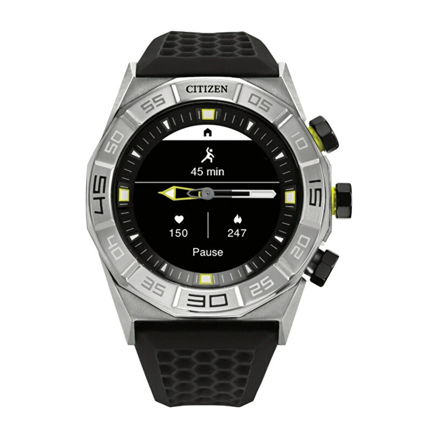 ساعة Citizen CZ Smart Hybrid JX1000 -03E بسوار مطاطي فضي أسود 44 مم