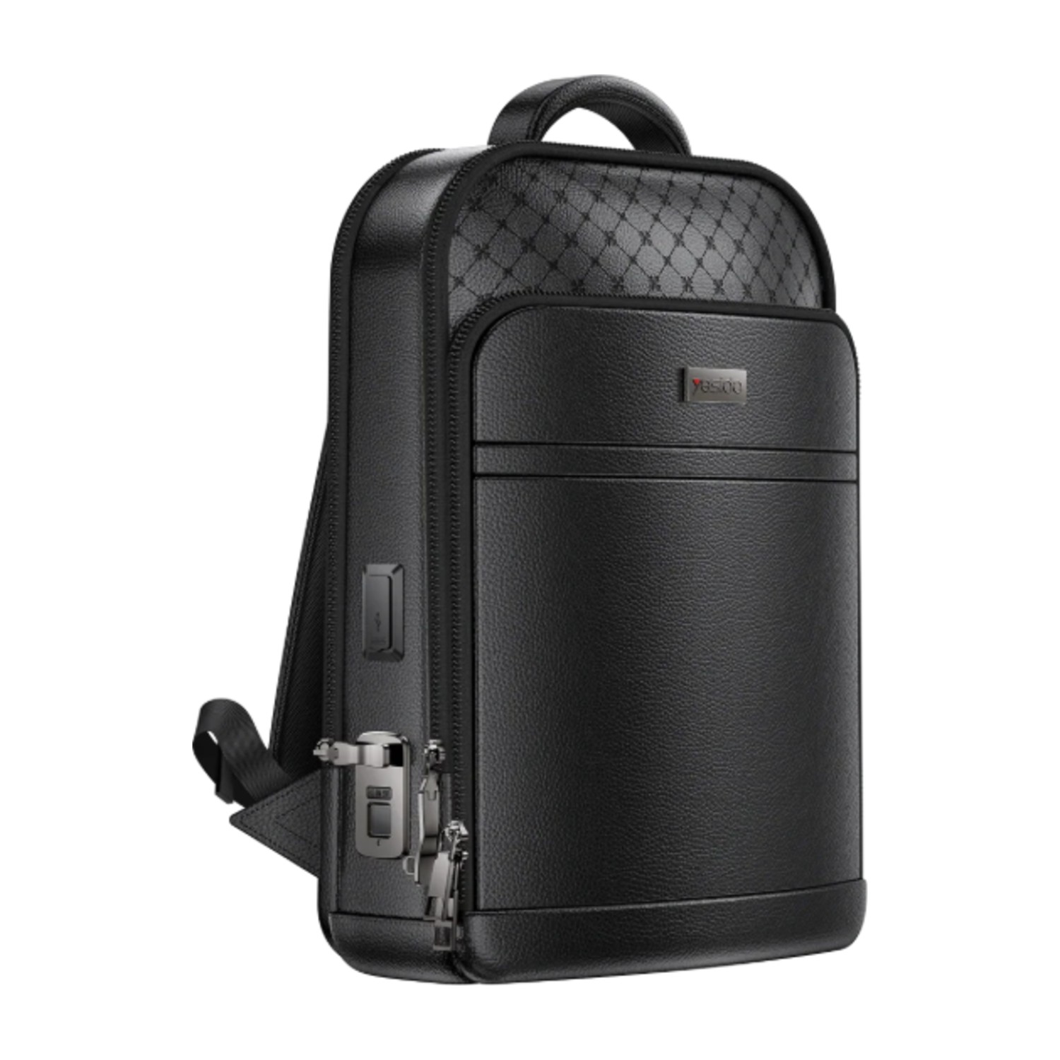 Yesido WB59 Leather Smart Backpack with Fingerprint Lock Security - Black
