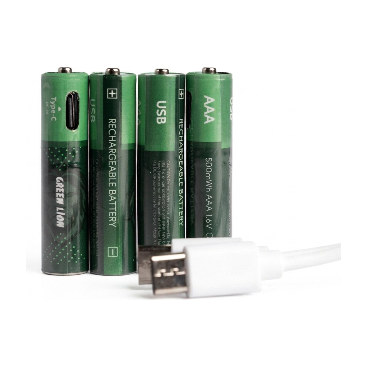 Green Lion Rechargeable AAA Battery 1.6V 500mWh Zn-Ni Alkaline Battery with Type-C Charging