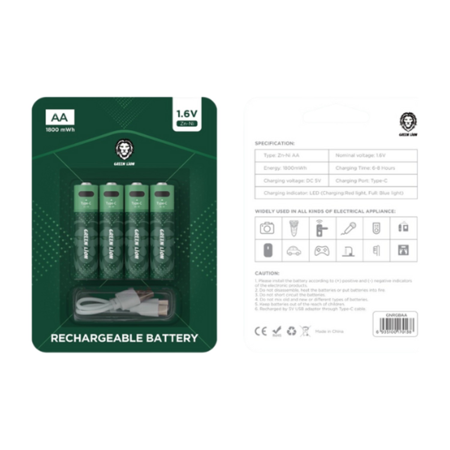 Green Lion Alkaline AA & AAA Battery 1.5V Long-Lasting Non-Rechargeable - Green