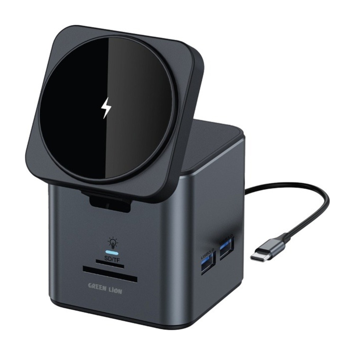 محطة إرساء موزعة 9 في 1 USB - C من Green Lion مع 4K HDMI و 100W PD و Gigabit Ethernet وقارئ بطاقات - أسود