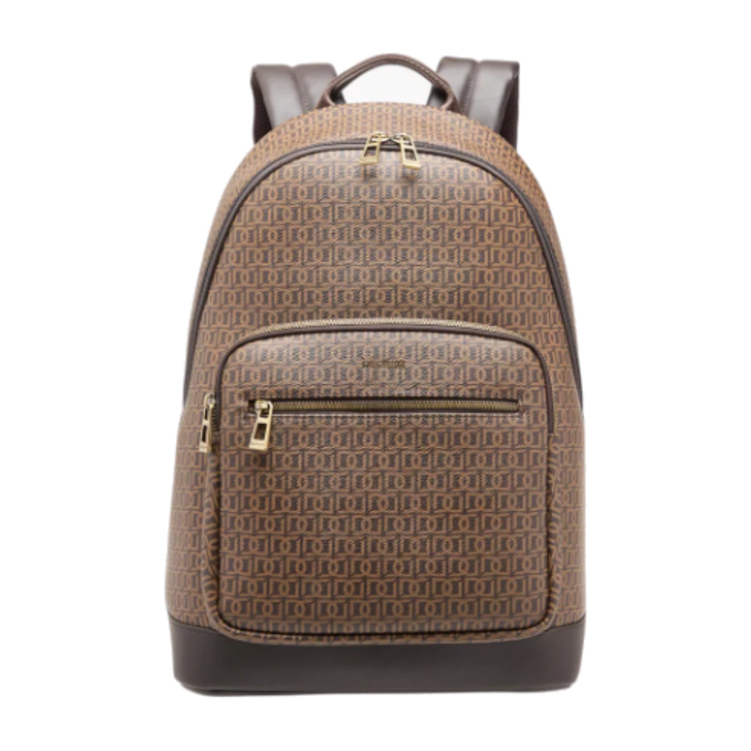 Duchini Monogram Print Backpack with Zip Closure and Laptop Compartment - 31x43x17 cm - Brown