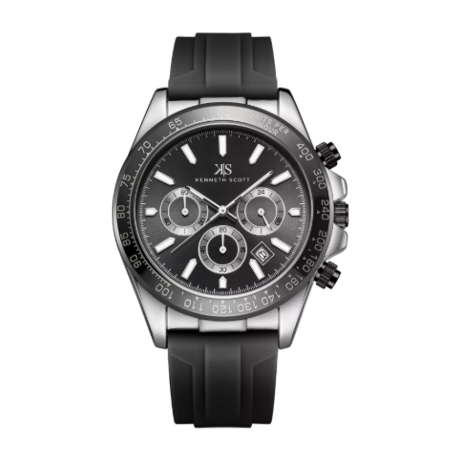 Kenneth Scott Men's Black Chronograph Silicone Watch | K23149-SSBB | 45 MM