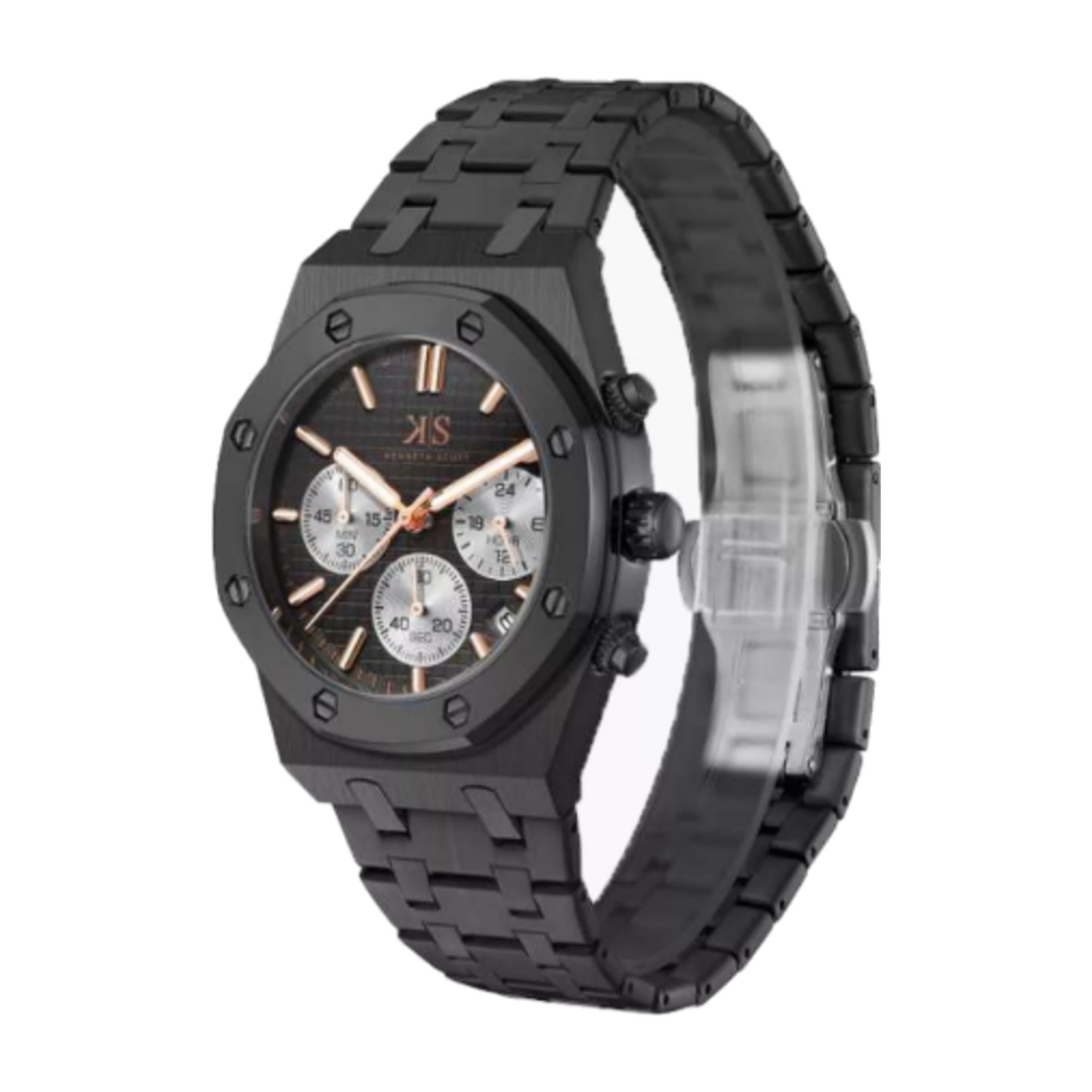 Kenneth Scott Men's 42MM Black Chronograph Stainless Steel Strap Watch | K24112-BBBB