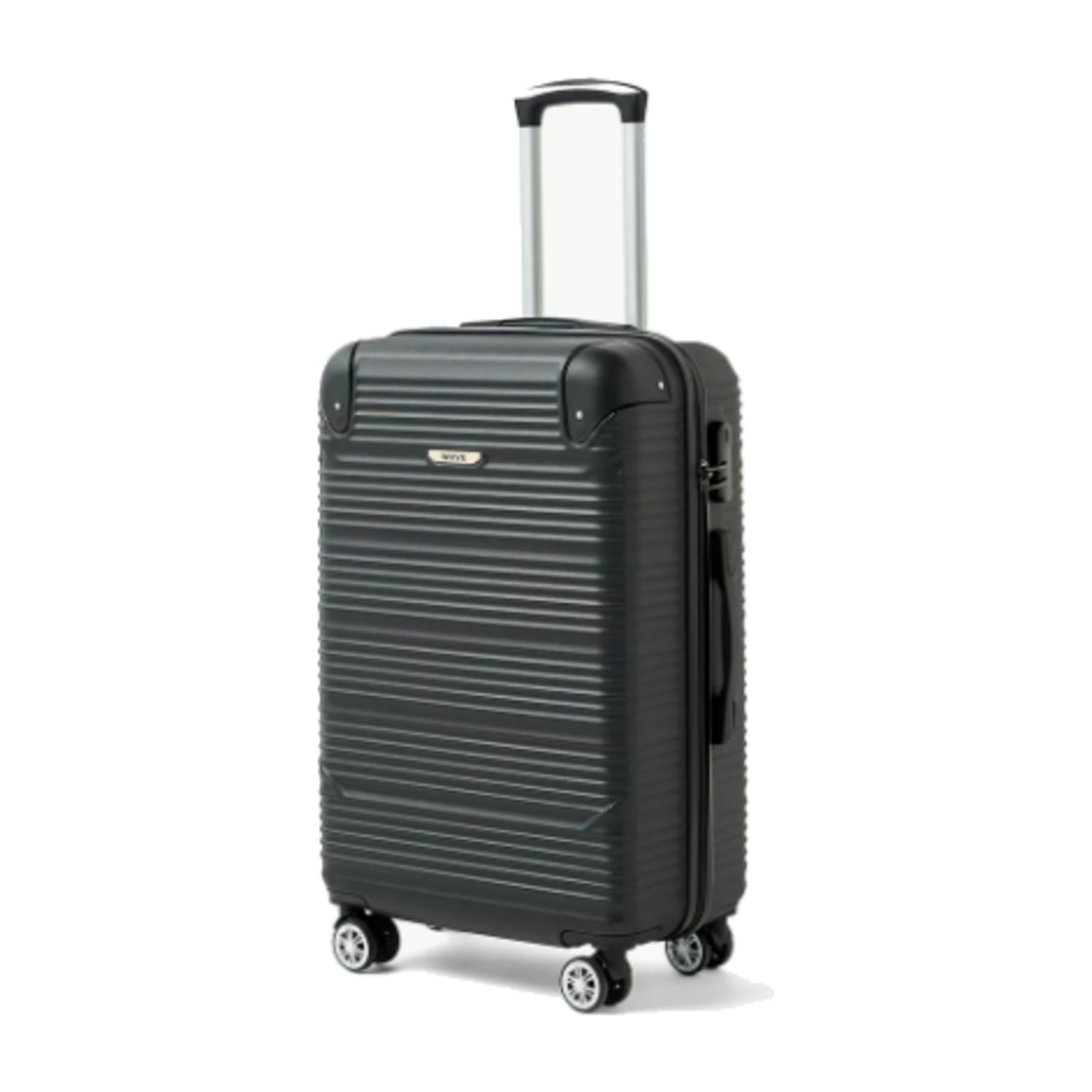 WAVE Textured Hardcase Luggage Trolley with Retractable Handle - 24 inches Check-In Bag - Black