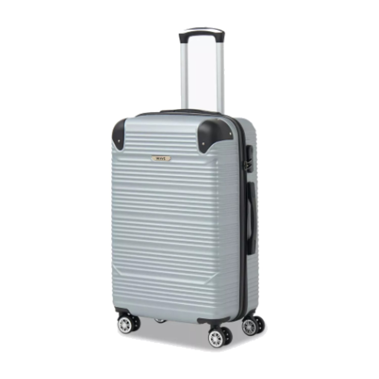 WAVE Textured Hardcase Luggage Trolley with Retractable Handle - 24 inches Check-In Bag - Silver