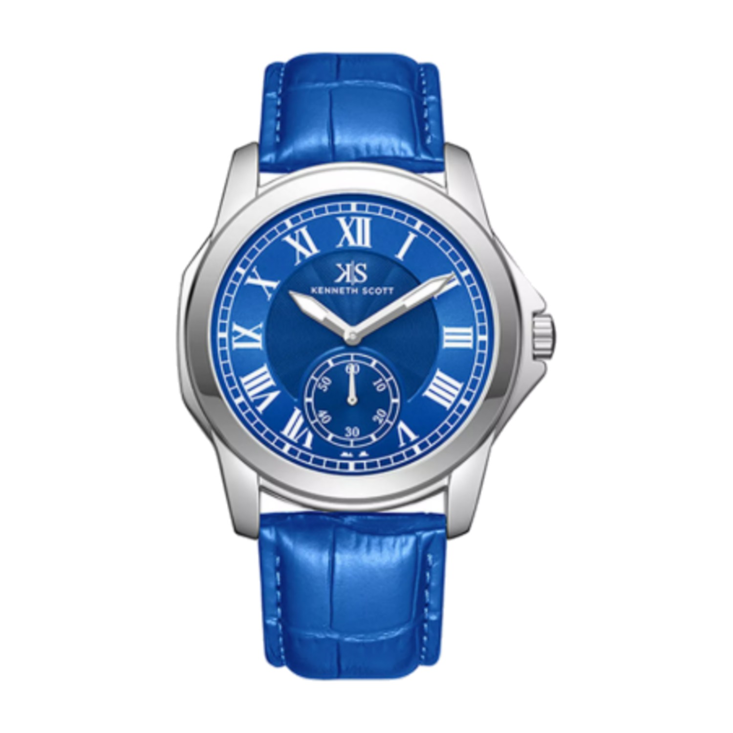 Kenneth Scott Men's 42 MM Blue Strap Analog Leather Watch | K24018-SLNN