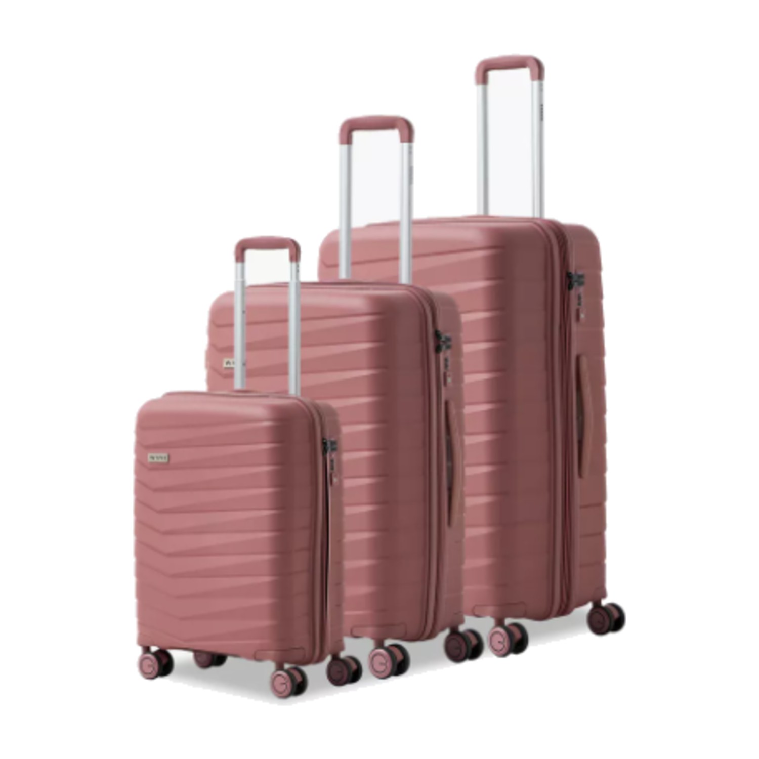 WAVE Textured Hardcase Trolley Bag with Retractable Handle - Set of 3 - Pink