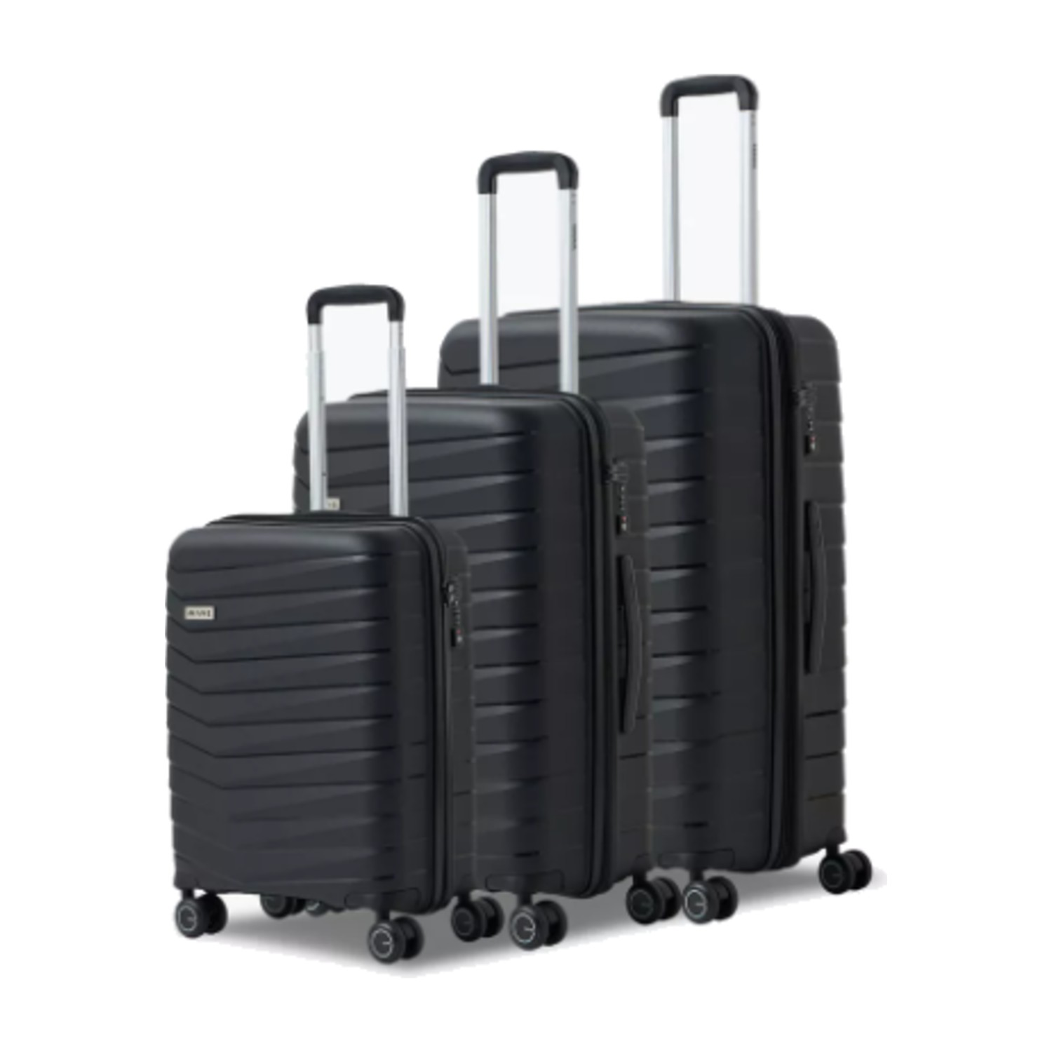 WAVE Textured Hardcase Trolley Bag with Retractable Handle - Set of 3 - Black