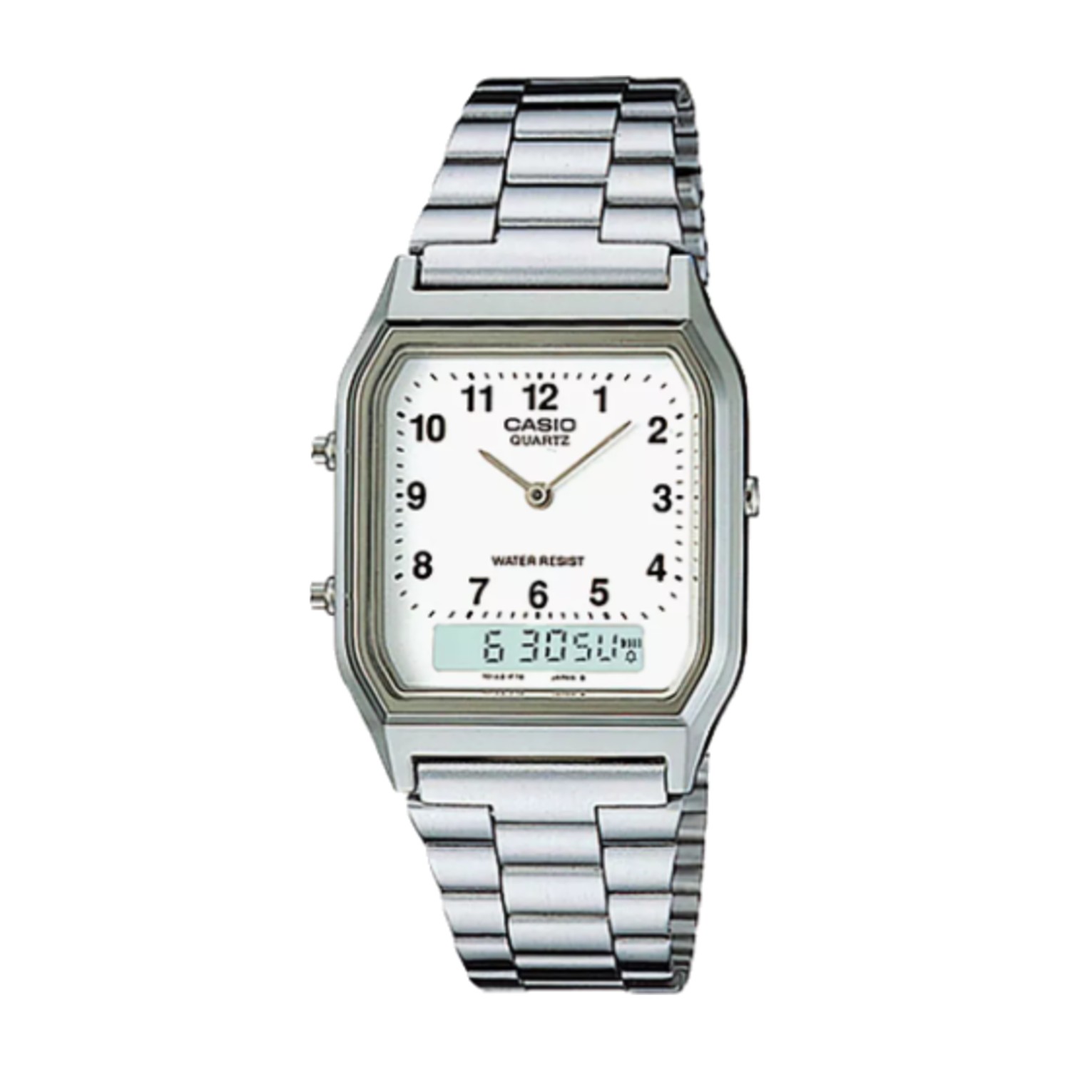 Casio Men Silver Analog/Digital Stainless Steel Strap Watch - AQ-230A-7BMQ