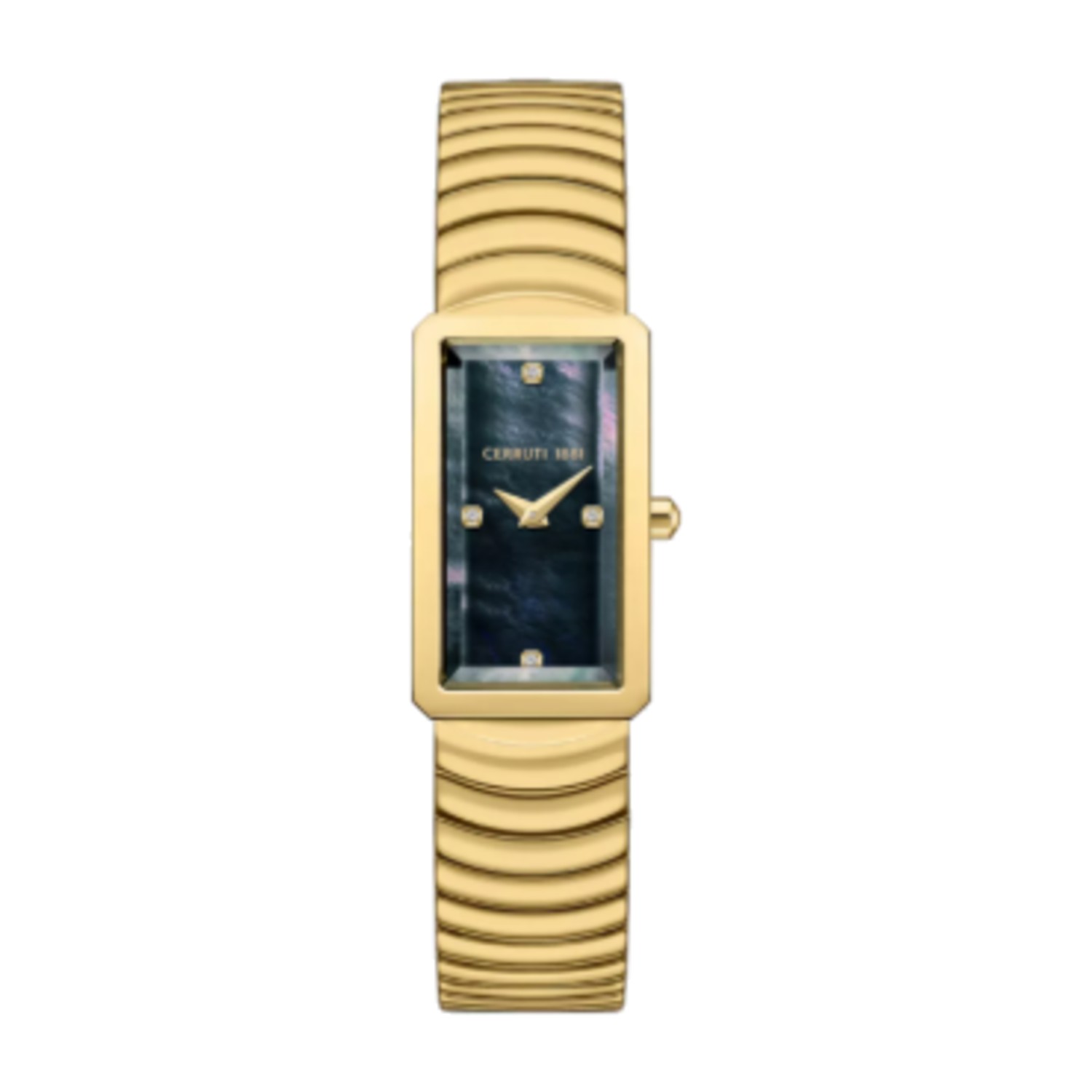 Cerruti Rectangular Black Mother-of-pearl Dial Gold Watch