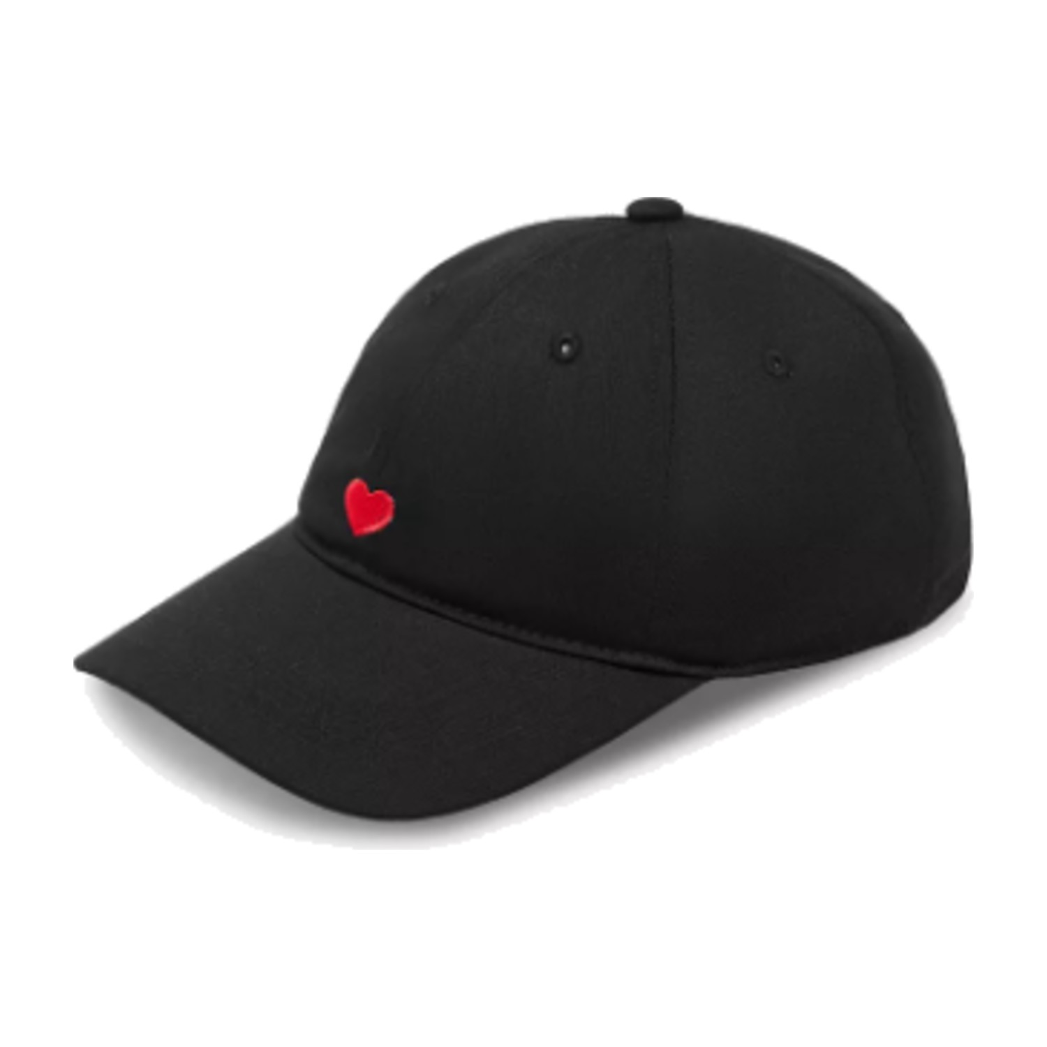 Heart Embroidered Cap with Buckle Strap Closure (Free Size)- Black